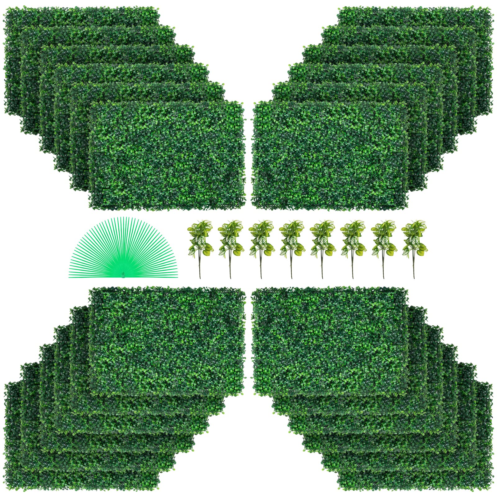 Vevor 24Pcs 24'X16' Artificial Boxwood Panels For 64 Sq Feet, Boxwood Hedge Wall Panels, Artificial Grass Backdrop Wall 1.6',