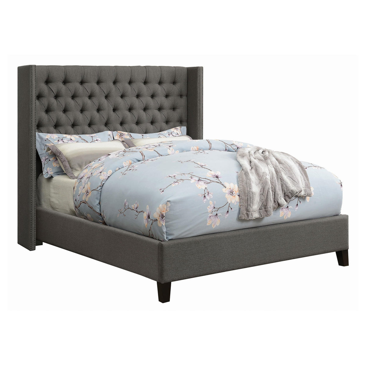 Coaster Home Furnishings Bancroft Transitional Fabric Upholstered California King Size Wingback Bed Frame 60-Inch Headboard Grey 301405Kw