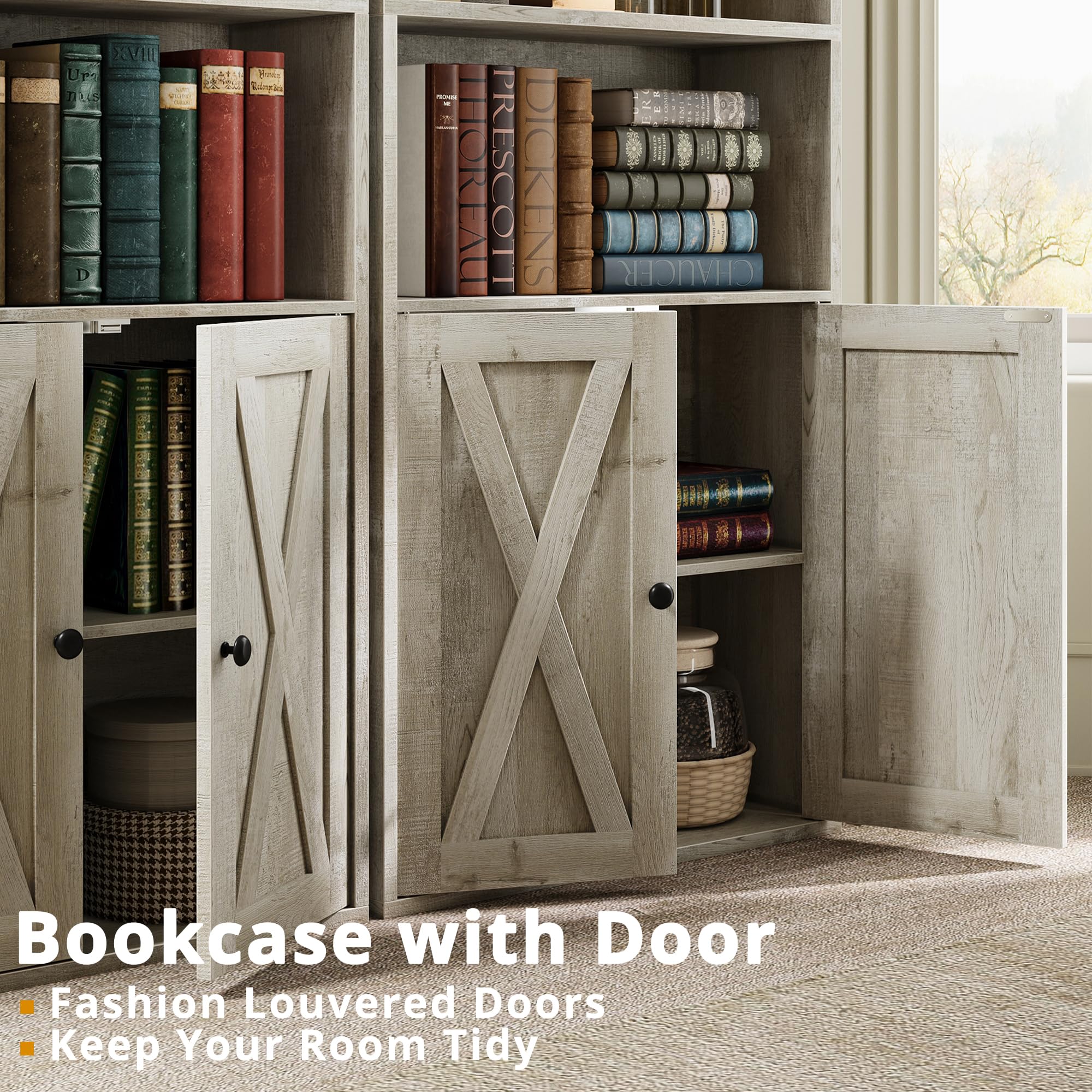 Ironck Industrial Bookshelves And Bookcases With Doors Set Of Two Floor Standing 6 Shelf Display Storage Shelves 70 In Tall Bookcase For Home Office, Living Room