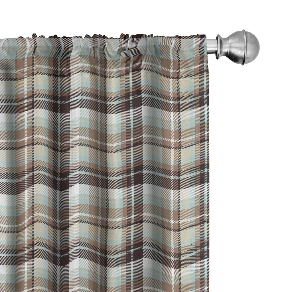 Ambesonne Brown Plaid Curtains, Brown Blue Associated Print Repeating Squares and Stripes Geometric Layout, Window Treatments 2 