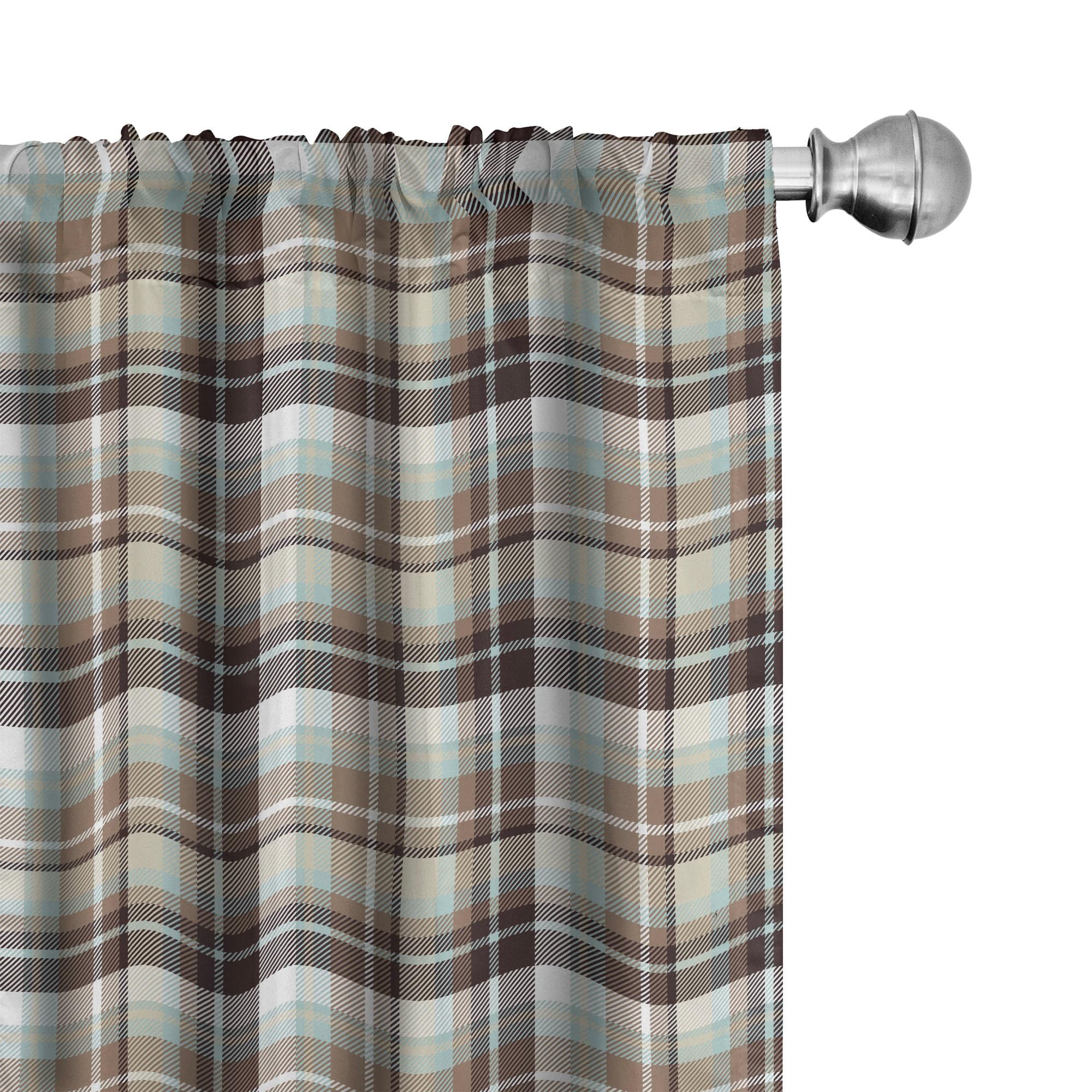 Ambesonne Brown Plaid Curtains, Brown Blue Associated Print Repeating Squares and Stripes Geometric Layout, Window Treatments 2 