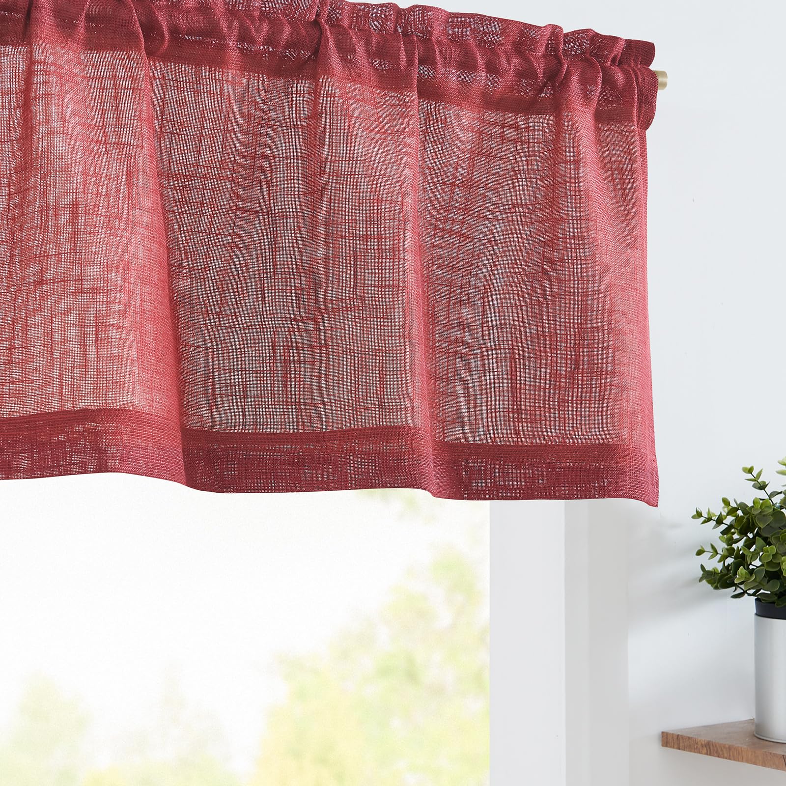 Jinchan Sheer Valance Curtain Linen Textured For Kitchen Living Room Bedroom Voile Window Valance Light Filtering Farmhouse Coun