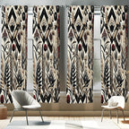 Ambesonne Leafy Art Window Curtains Pack of 2, Modern Boho Composition of Abstract Rhombus Detailed Leaves Flowery, Lightweight 