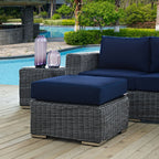 Modway Summon Wicker Rattan Outdoor Patio Sunbrella Square Ottoman in Canvas Navy