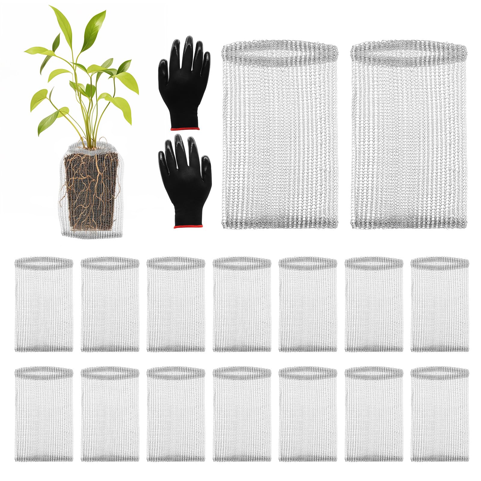 16 Pcs Root Guard Gopher Proof Stainless Wire Steel Baskets, 1 Gallon Narrow Gophers Moles Voles Mesh Baskets Protect Plant Root