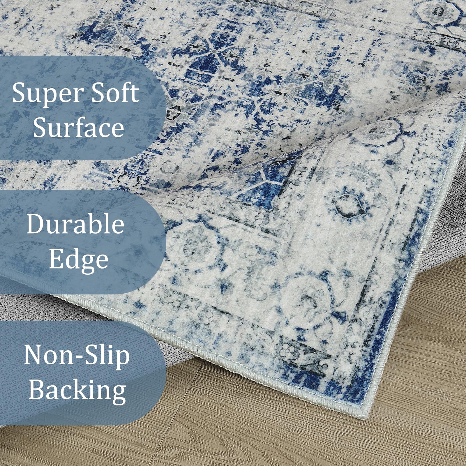 Morebes Vintage Hall Runners 12 Feet Long Non Slip, Washable Hallway Runner, Super Soft Distressed Retro Extra Long Runner Rugs