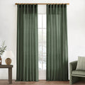 Xtmyi 102 Inch Length Olive Green Sheer Linen Curtains 2 Panels Set,Hook Belt Pleated Back Tab Cotton Polyester Blend Light Filt