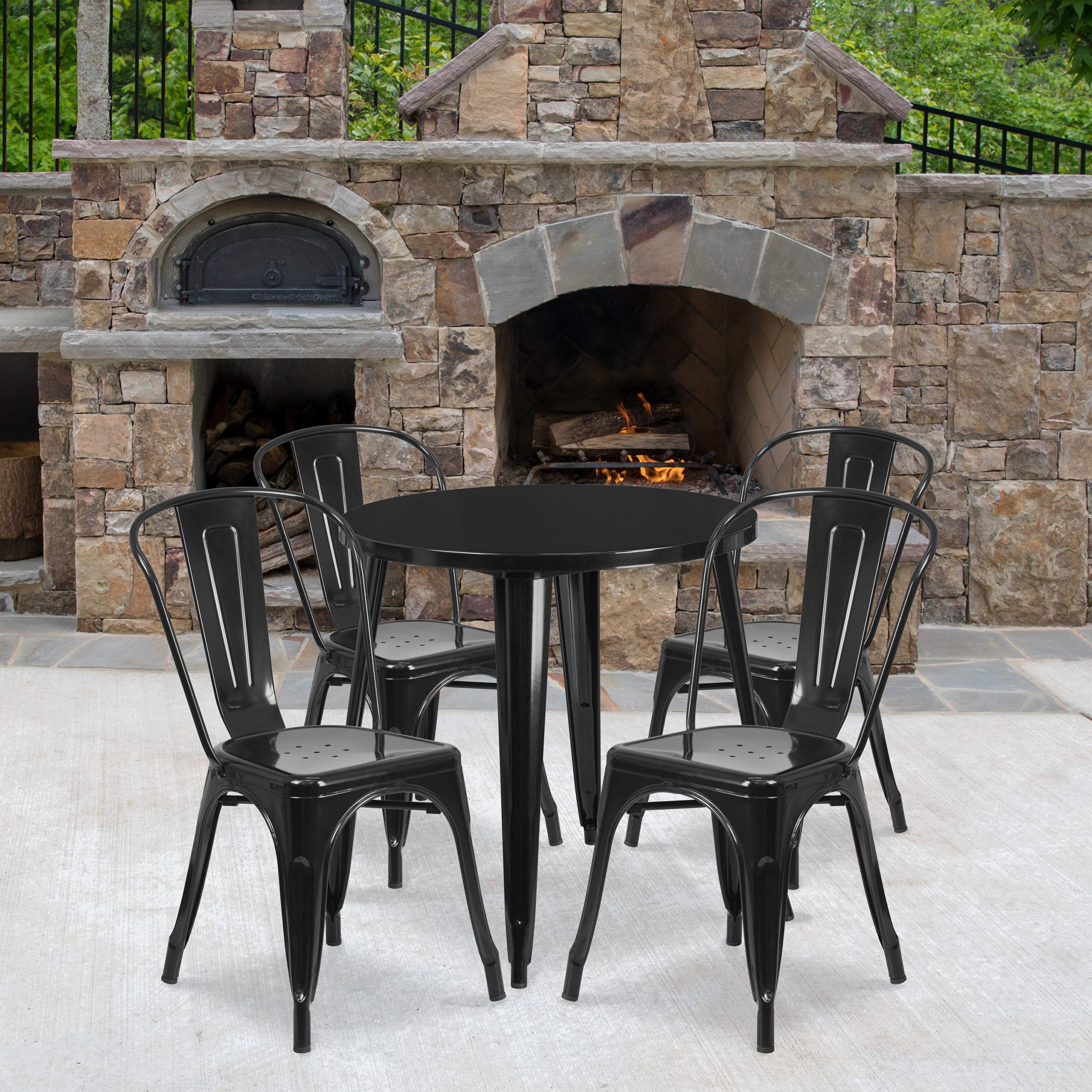 Flash Furniture Dalton Commercial Grade 30&quot; Round Black Metal Indoor-Outdoor Table Set with 4 Cafe Chairs