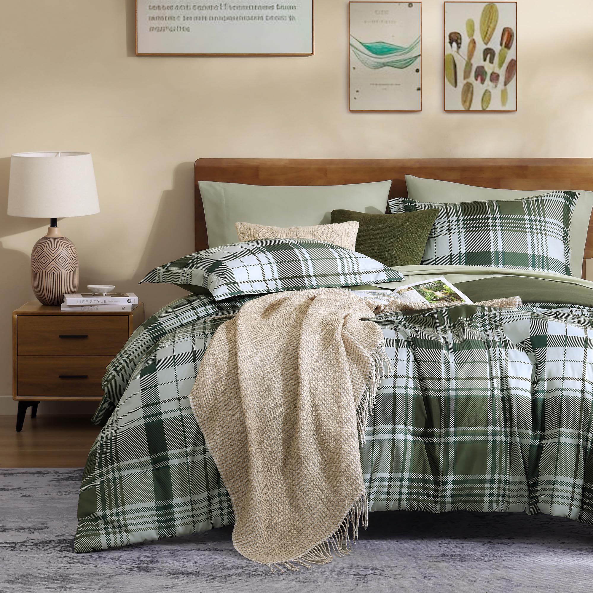 MAIREVE Olive Green Twin XL Comforter Set, Twin XL Bedding Sets for Boys Girls 5 Pieces for Dorm Farmhouse All Season Lightweigh