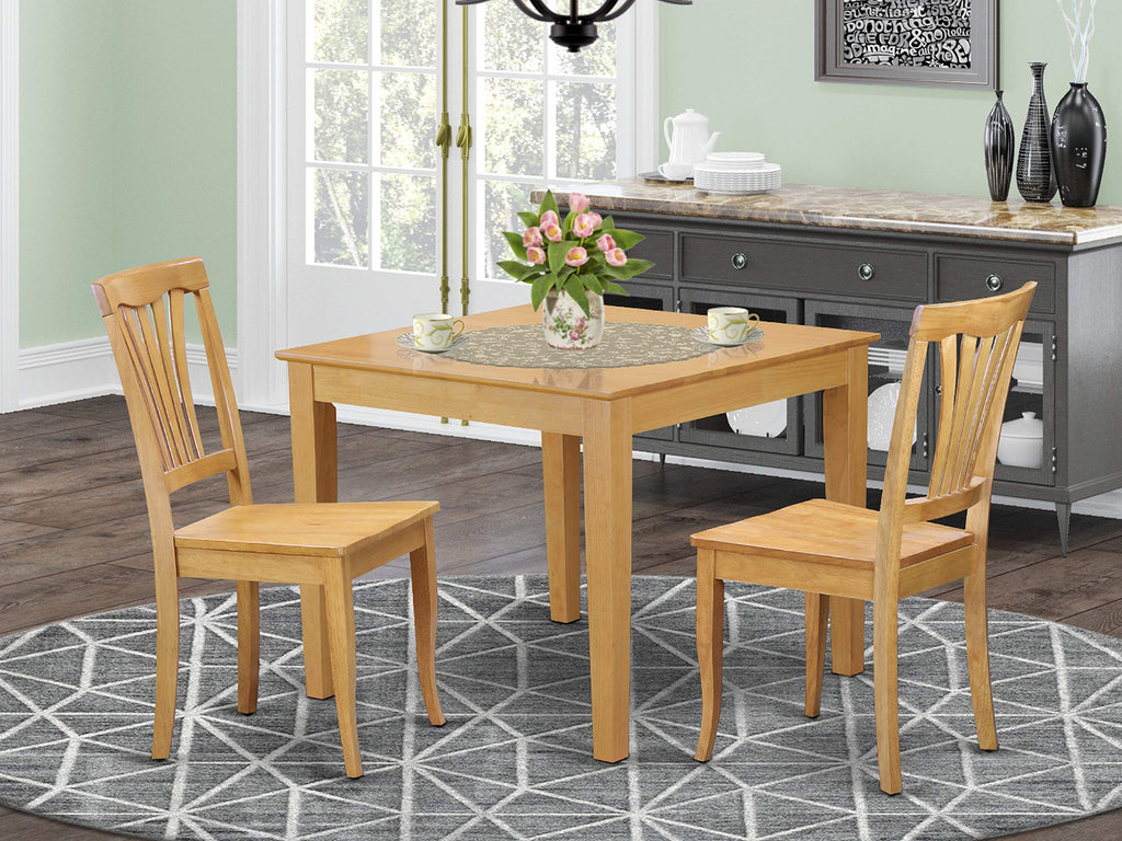 East West Furniture Oxford 3 Piece Kitchen Set Contains a Square Table and 2 Dining Room Chairs, 36x36 Inch, OXAV3-OAK-W