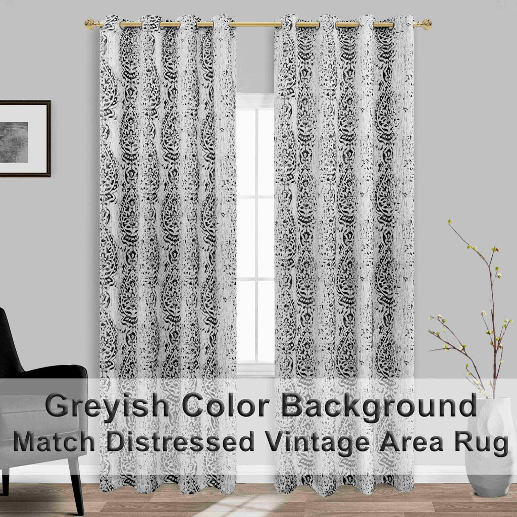 Mrs.Naturall Black And Grey Cream Living Room Curtains 84 Inches Long Damask Patterned Dark Light Blocking Window Treatments Room Curtains Drapes For Bedroom,52X84 Inch Length 2 Panels Set