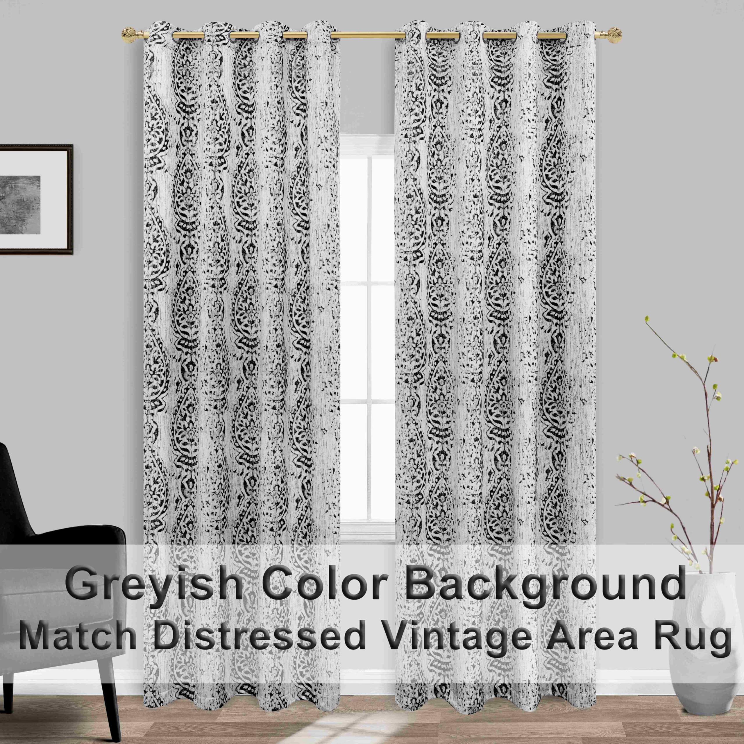 Black Curtains 96 Inch Length For Living Room 2 Panel Set Grommet Damask Medallion Moroccan Patterned Light Blocking Window Curtain Drapes For Bedroom,52X96 Inches Long