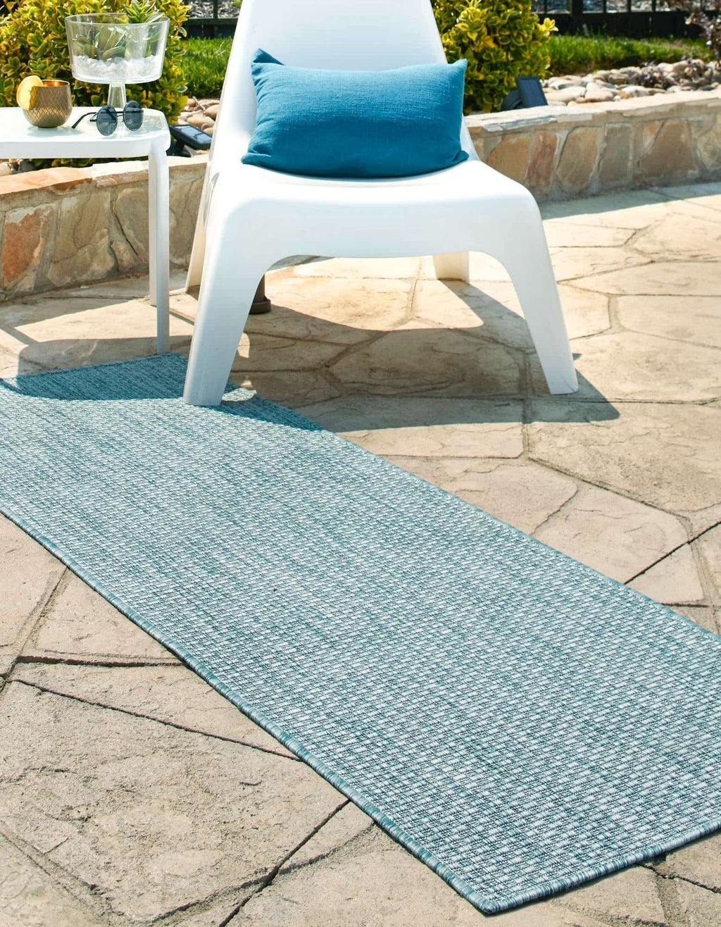 Unique Loom Collection Casual Transitional Solid Heathered Indoor/Outdoor Flatweave Area Rug (2' 7'' X 10' Runner, Aquamarine/Iv