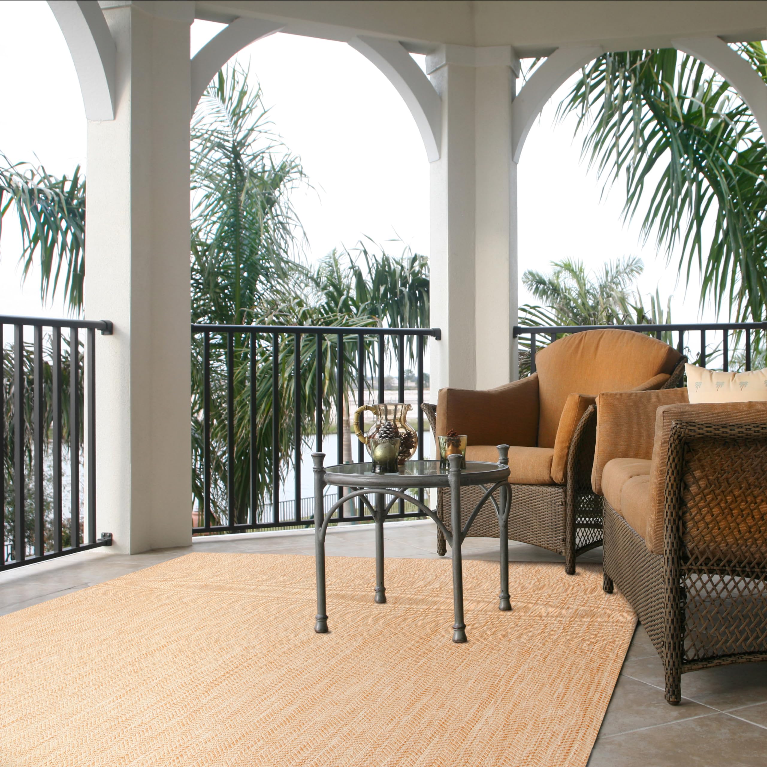 Safavieh Courtyard Collection Area Rug - 8' X 11', Natural & Cream, Non-Shedding & Easy Care, Indoor/Outdoor & Washable-Ideal Fo