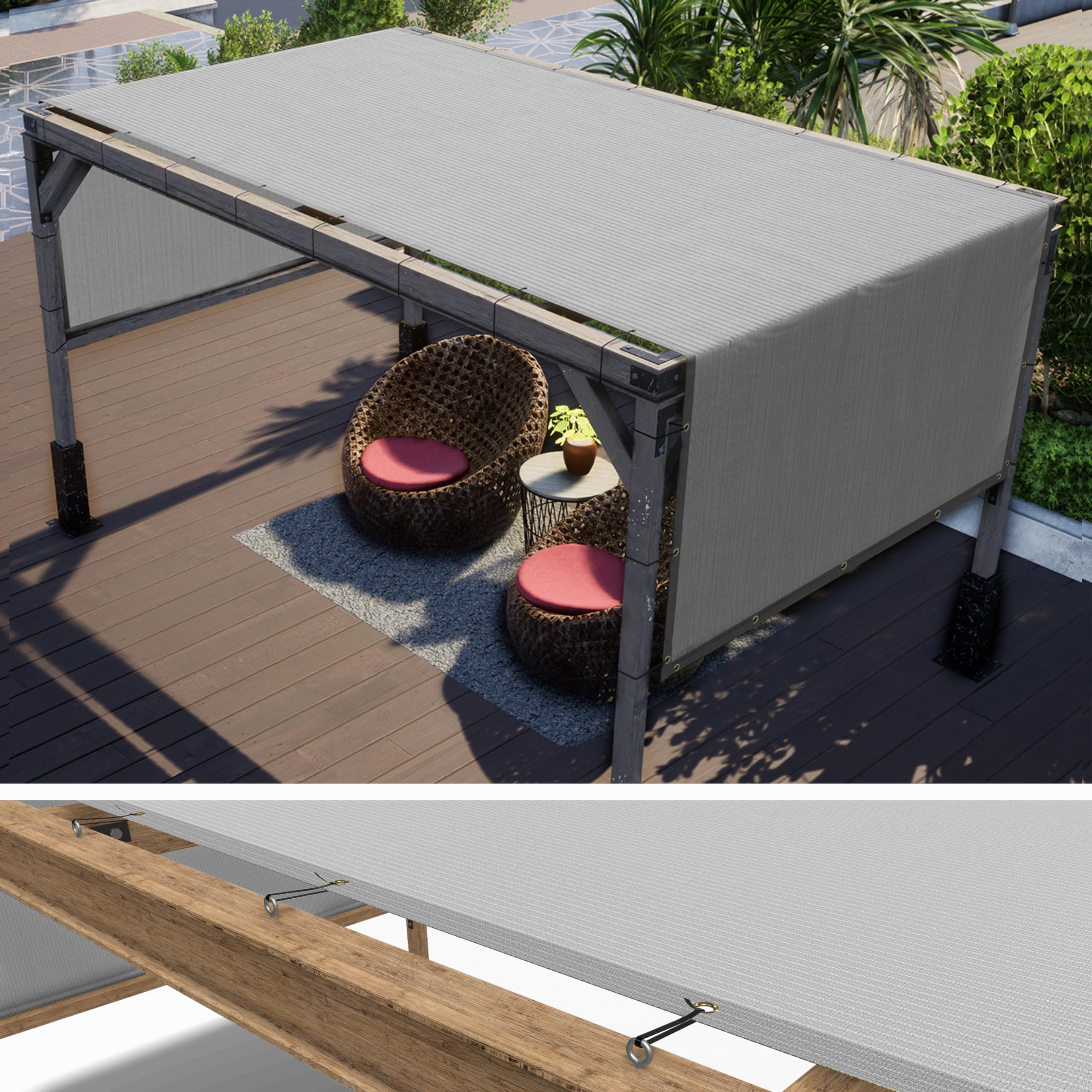 ColourTree 9' x 14' Grey Pergola Sun Shade Canopy Replacement Cover UPF50, Commercial Grade 260 GSM Cloth for Outdoor Patio, Gar