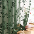 Dark Green Lace Curtains 80 Inches Long Victorian Floral Sheer Curtains for Living Room Bedroom Botanical Embroidery Decor Drape