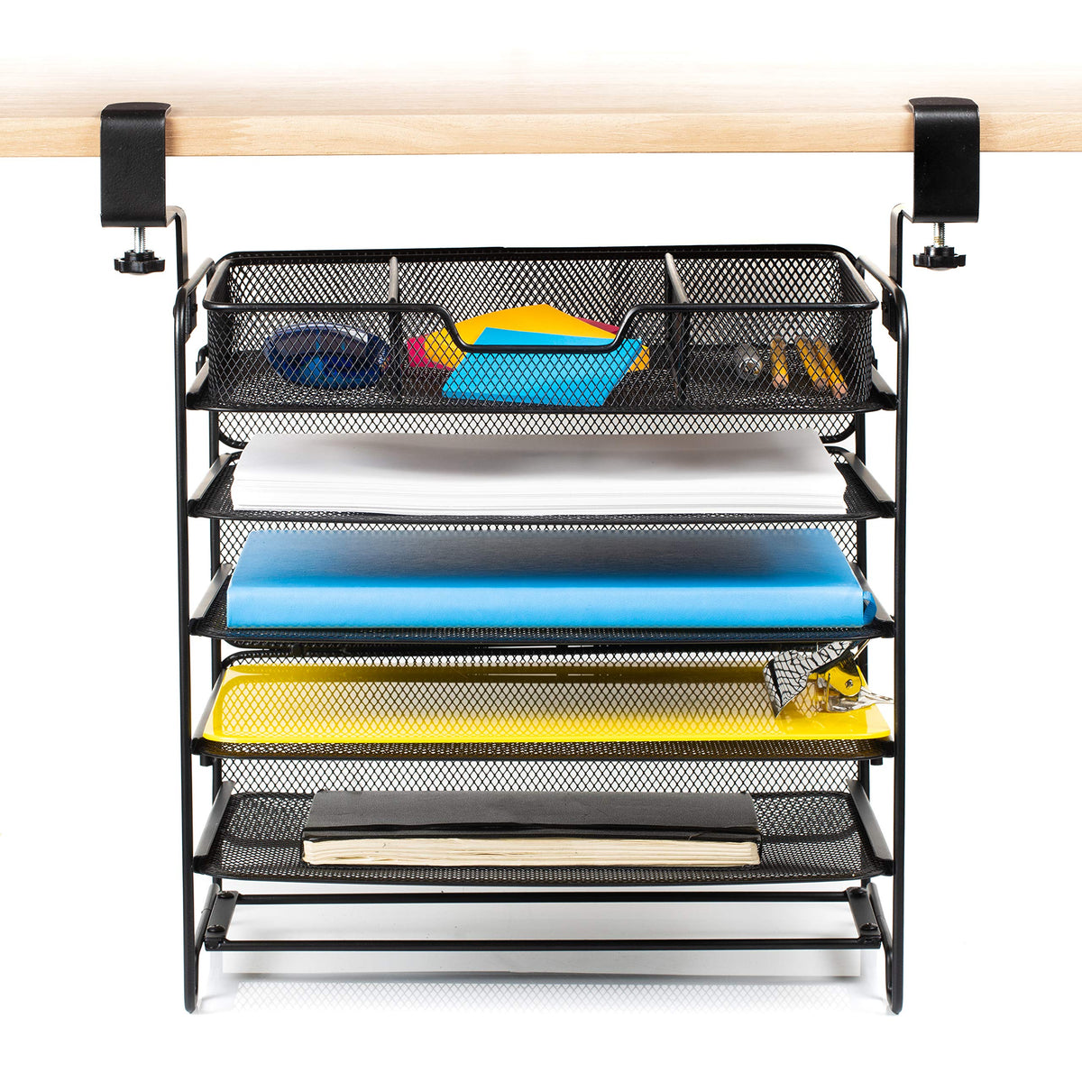 SB Simpli Better File Organizer 5 Tier Under The Desk File Holder, Clamp On Hanging File Organizer, SPACE SAVING DESIGN File Hol