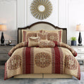 Grand Avenue Gold/Wine Cal King Comforter Set, 7 Piece, Burgundy Bedding Comforters & Sets, Pillow Shams Bedskirt, All Season