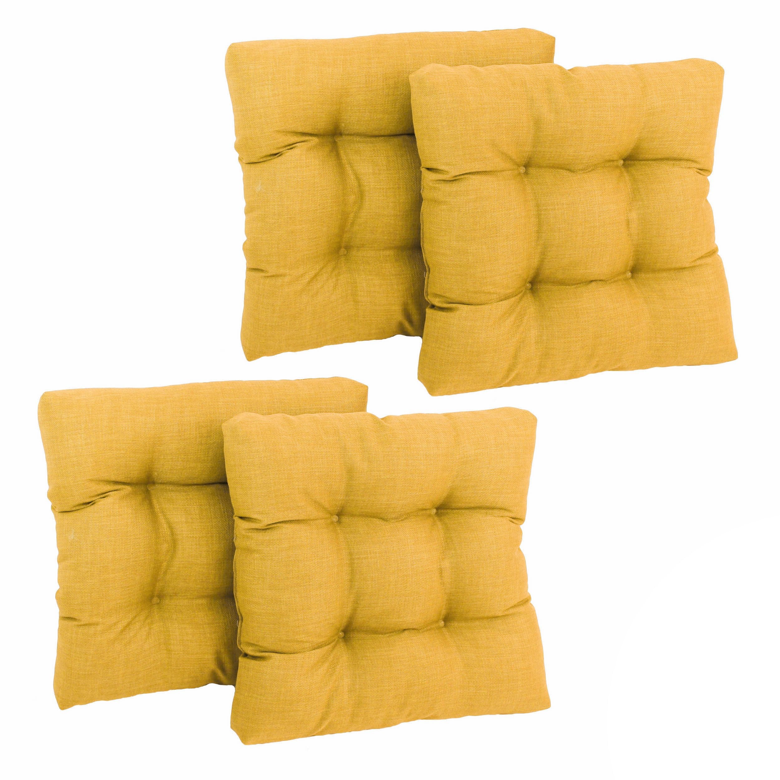 Blazing Needles Indoor/Outdoor Square Tufted Chair Cushion, 19 x 19, Lemon 4 Count
