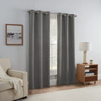 Eclipse Carter Draftstopper Light Filtering Grommet Lined Window Curtains for Living Room (2 Panels), 37 in x 84 in, Charcoal