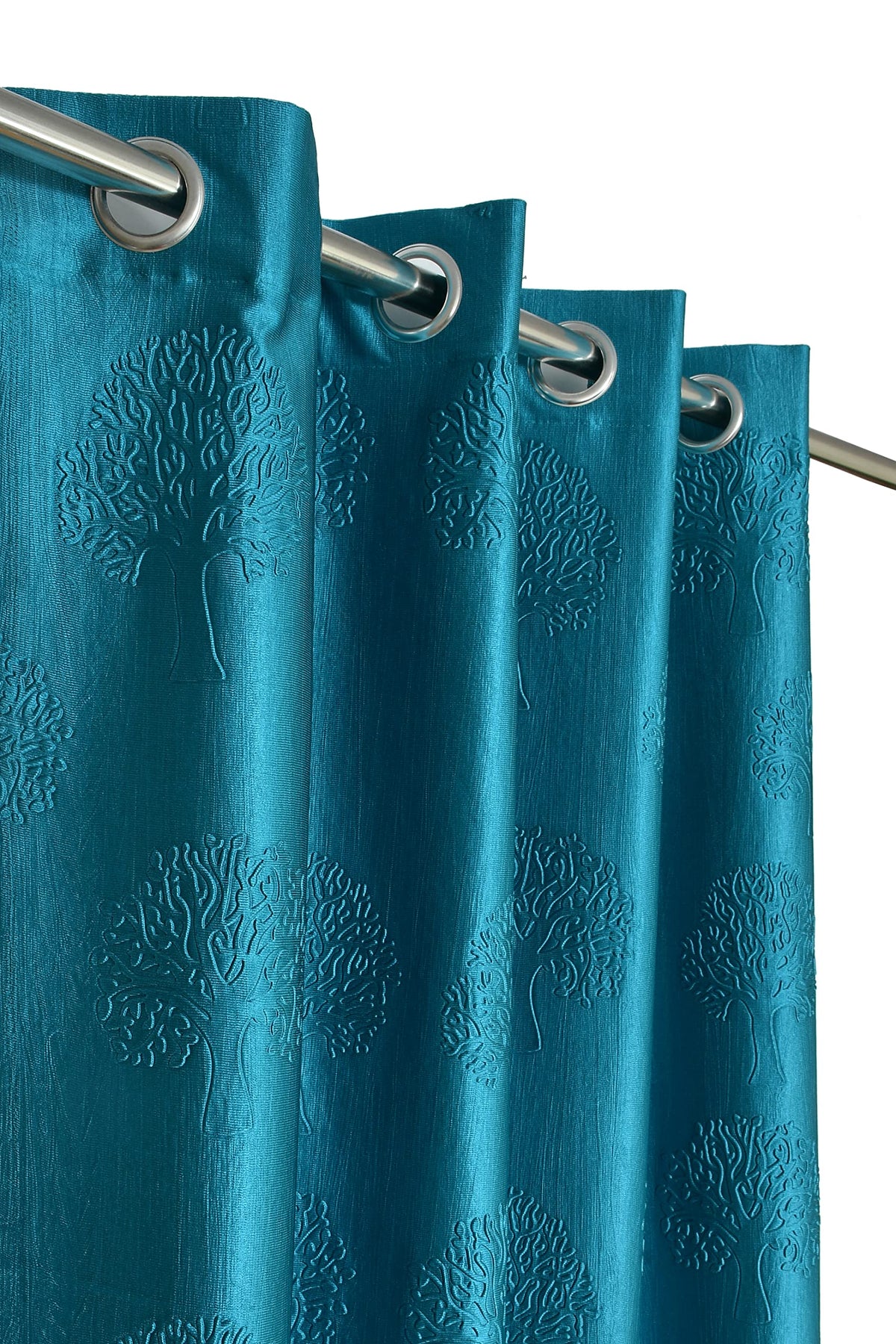 GOYRISE Tree Emboss Polyester Window Grommet Floral Semi Sheer Curtains 5 Feet Long Set Of 2 Curtain, (Aqua 4 Feet X 5 Feet)