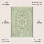 Jonathan Y Smb101H-9 Sinjuri Medallion Textured Weave Indoor Outdoor Area-Rug, Coastal, Traditional, Transitional Easy-Cleaning,Bedroom,Kitchen,Backyard,Patio,Non Shedding, Cream/Green, 9 X 12