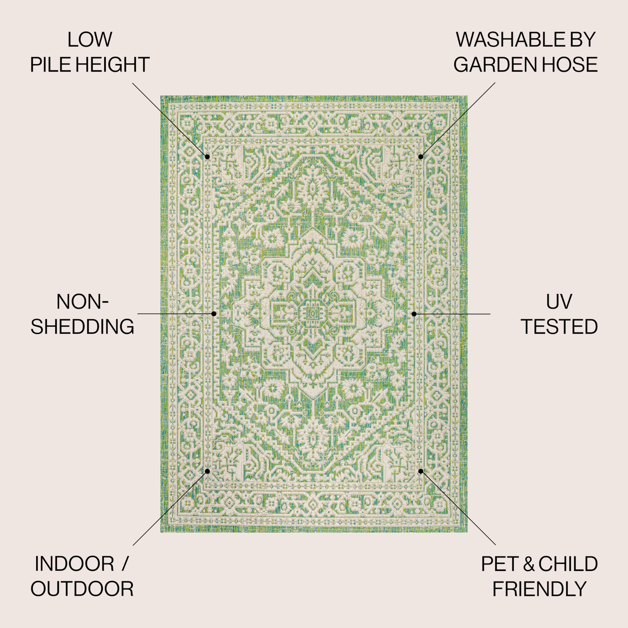 Jonathan Y Smb101H-9 Sinjuri Medallion Textured Weave Indoor Outdoor Area-Rug, Coastal, Traditional, Transitional Easy-Cleaning,Bedroom,Kitchen,Backyard,Patio,Non Shedding, Cream/Green, 9 X 12