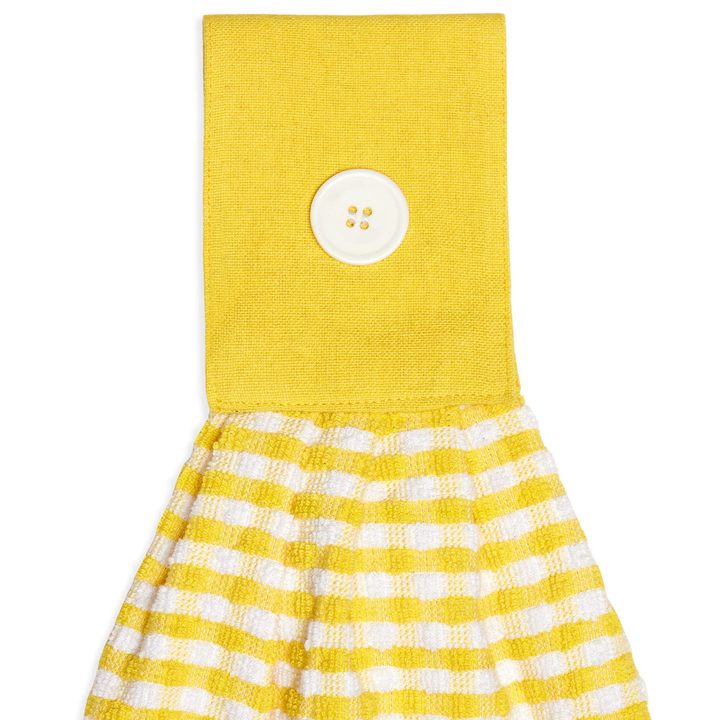 Cackleberry Home Gingham Check Terrycloth Hanging Kitchen Hand Towel Cotton With Button Accent, Set Of 2 (Charcoal Gray)
