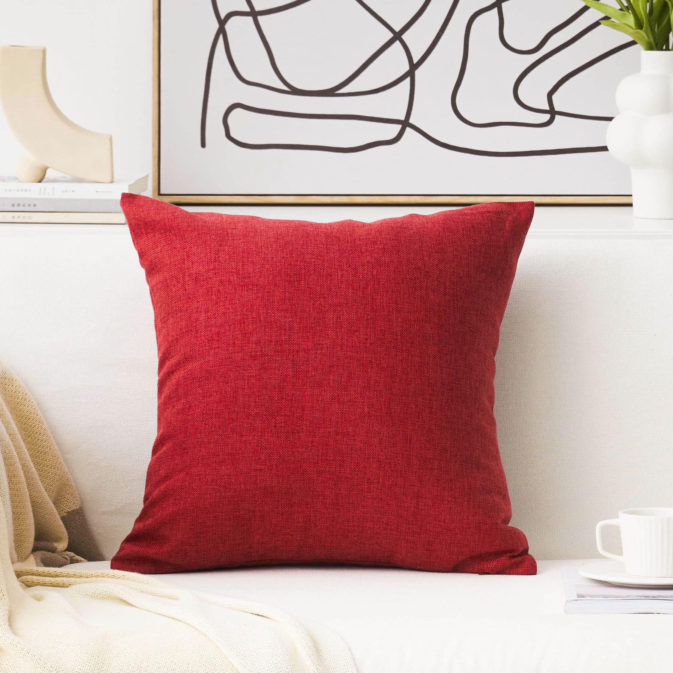 Home Brilliant Burgundy Throw Pillow Covers 26 x 26 Linen Decorative Euro Sham Red Pillow Cover for Couch Sofa Patio, 26x26 inch