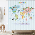 BASHOM BSC-615 Animal World Map Shower Curtain Set for Kids Waterproof Washable Decorative Bathroom 71x71 (180x180cm) Polyes