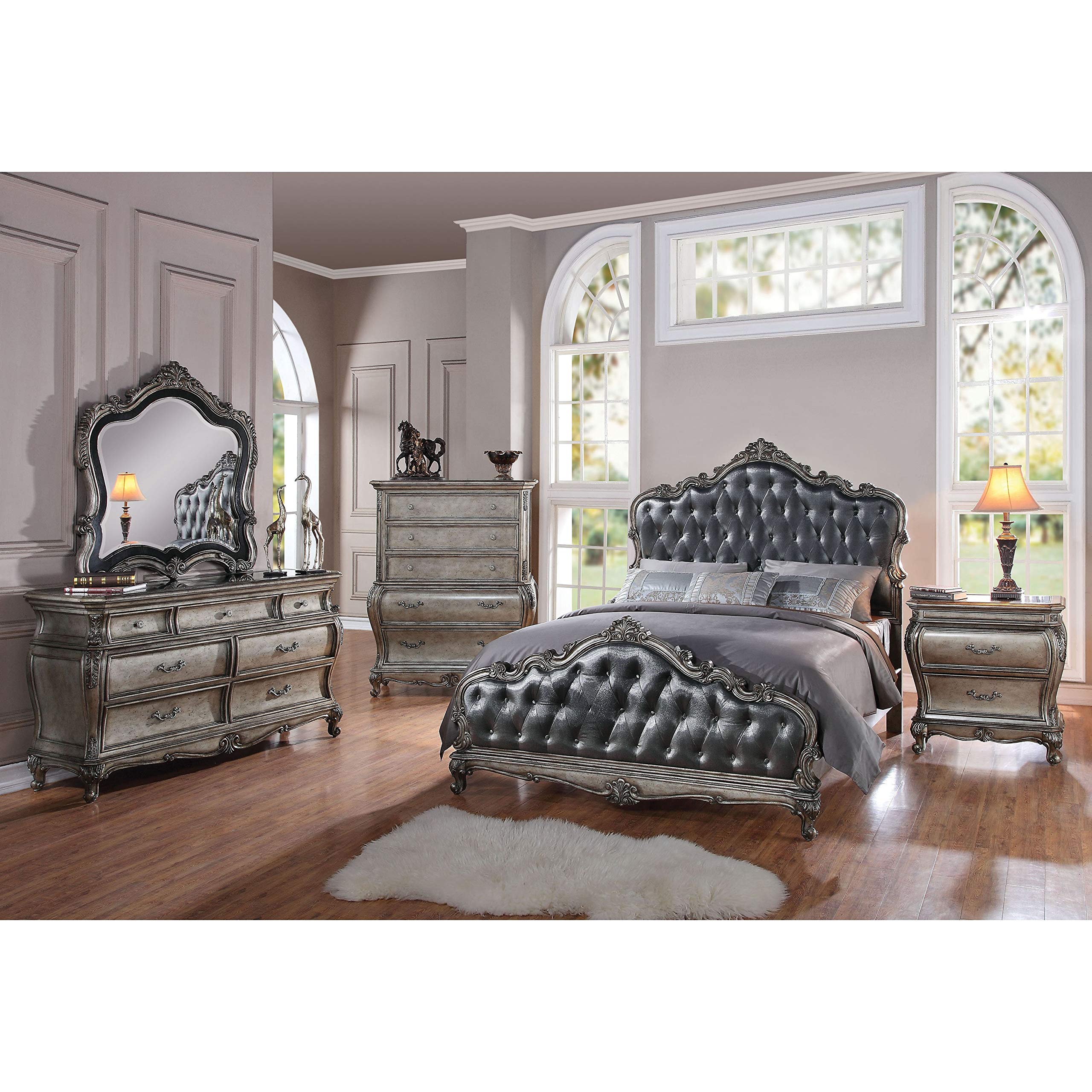 Acme Chantelle Wooden Frame Mirror In Pearl White