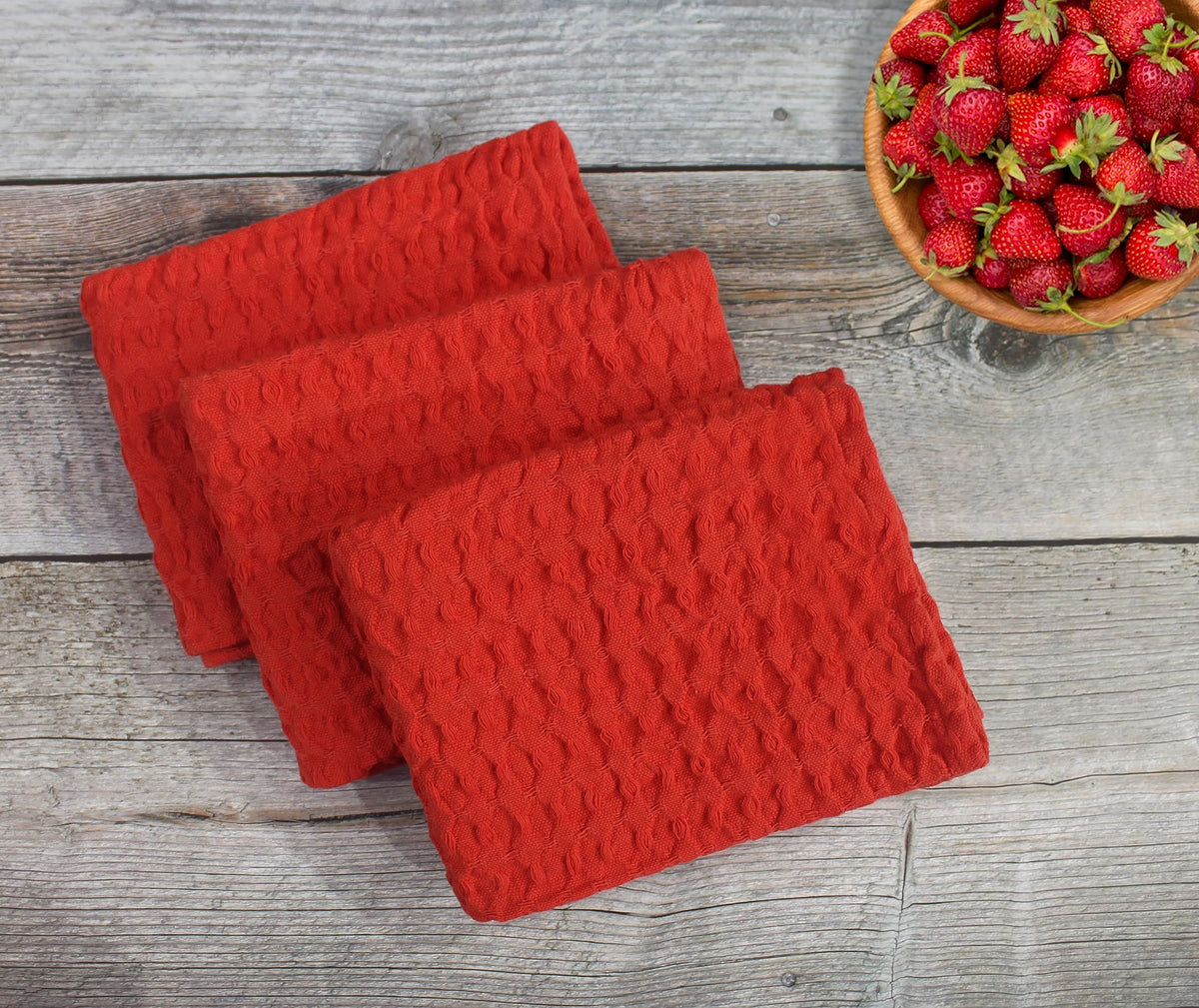 Cotton Candy Dish Towels for Kitchen, Cotton Hand Towel, Wiping Cloths, Waffle Cloth Terry (Pack of 3)  Red, Mod_CKT_077