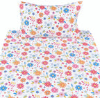 Scientific Sleep Twin Bed Sheet Set, 100% Cotton, Colorful Floral Design, 3 Pcs Includes Flat & Fitted Sheet, Pillowcase, Kids Bedding
