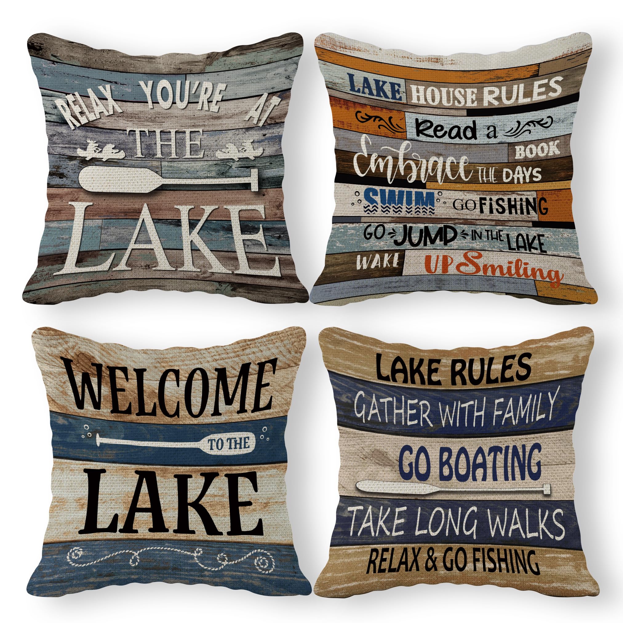 Welcome To The Lake Throw Pillow Case, 18 X 18 Inch Set Of 4, Lake Rules Decor, Lake House Decor For The Home, Lake Cabin Decor,