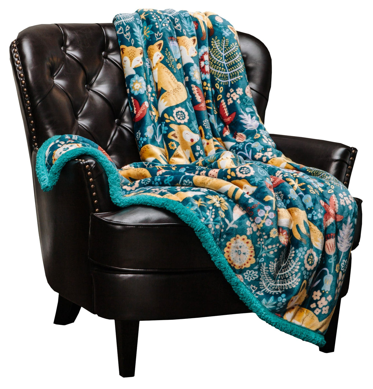 Chanasya Premium Gold Fox Print Fleece Throw Blanket - Cozy And Warm, Cute Design, Super Soft, Plush And Fluffy Sherpa - Adult,