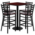 Flash Furniture Clark 30'' Square Mahogany Laminate Table Set with 4 Ladder Back Metal Barstools - Mahogany Wood Seat
