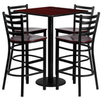 Flash Furniture Clark 30'' Square Mahogany Laminate Table Set with 4 Ladder Back Metal Barstools - Mahogany Wood Seat