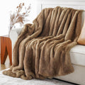 Battilo Home Luxury Ochre Faux Fur Throw Blanket, Soft Cozy Mink Fur Blanket For Couch, Sofa, Bed, Plush Warm Fuzzy Fall Fur Thr