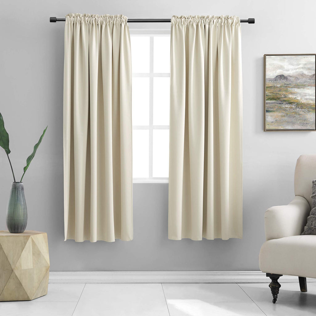 Donren Cream Beige Room Darkening Curtain Panels For Bedroom - 2 Pcs Thermal Insulated Rod Pocket Window Drapes For Living Room