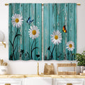 Laifzere Farmhouse Teal Daisy Kitchen Curtains Rustic Wooden Country Small Short Cafe Window Curtains Vintage Flower Floral Rod