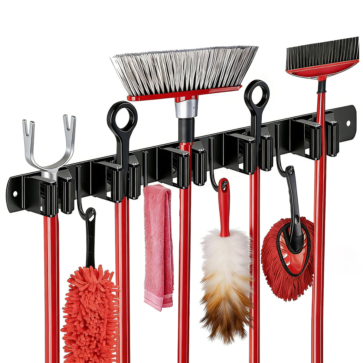 zenitize SUS304 5 Racks and 4 Hooks Mop and Broom Holder Wall Mount