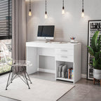 Techni Mobili Computer Home Office or Bedroom Storage & Drawers Ideal for Small Spaces Writing Desk, 47.6" W x 16.1" D x 30.3, White