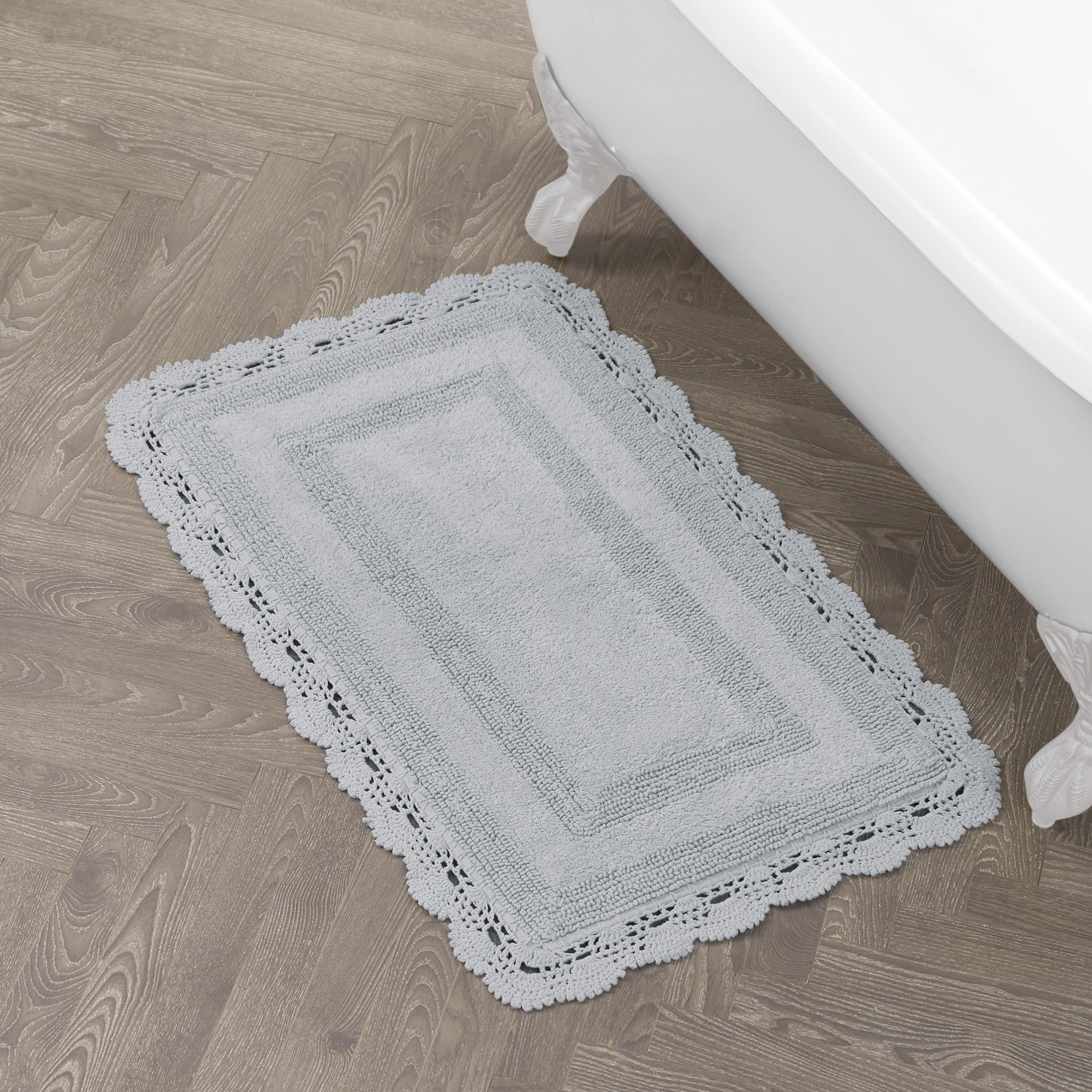 Laura Ashley Crochet Cotton 21X34 Bath Rug, Light Grey