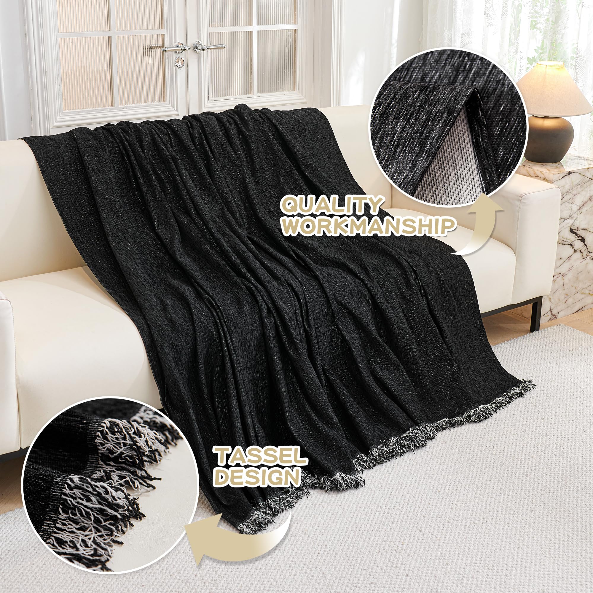 Mysky Home Black Chenille Sofa Slipcover Couch Covers For Sectional L Shaped Couch Pets Protector Furniture Covers Futon Cover S