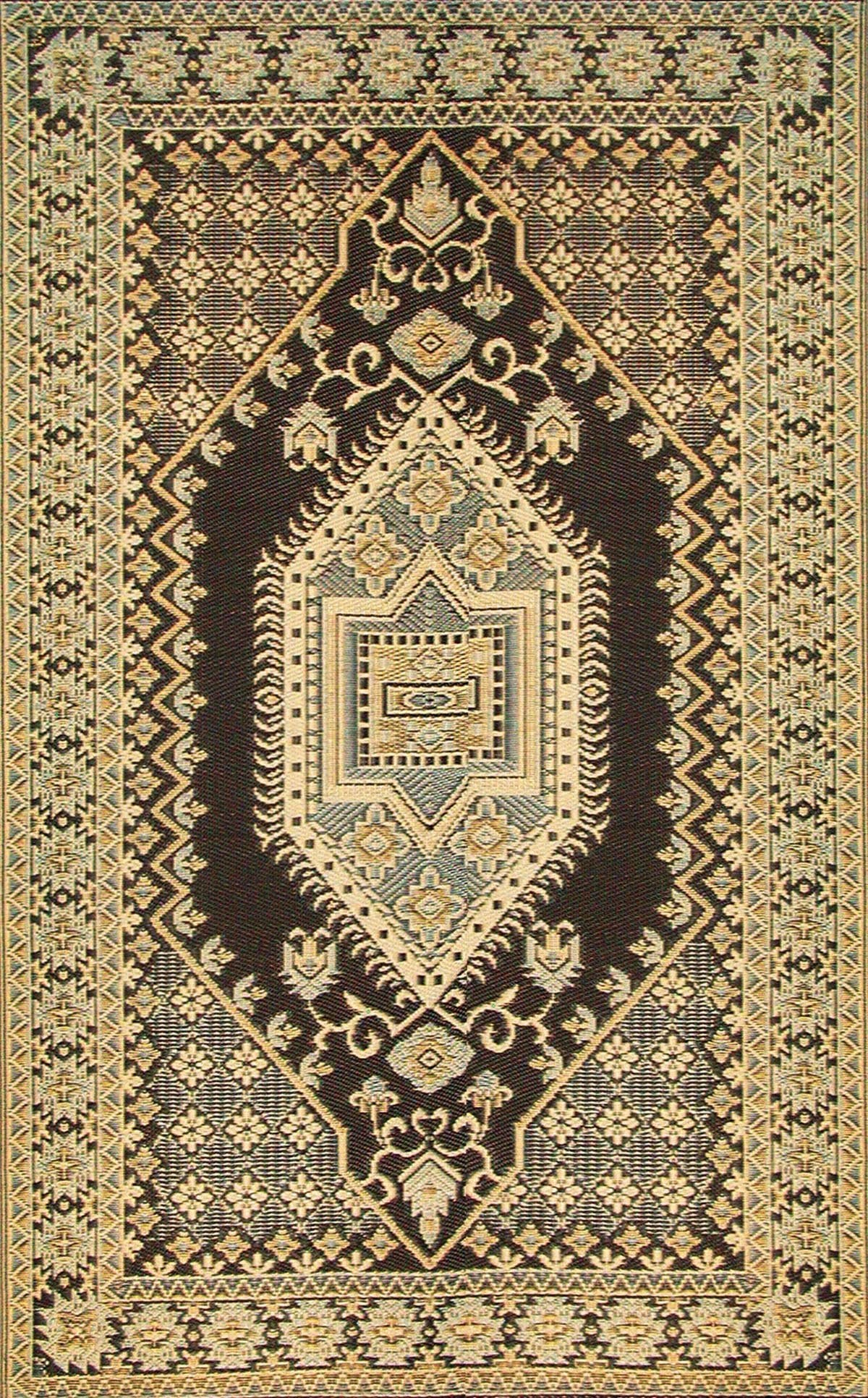 Mad Mats Traditional Outdoor Rug, Reversible Plastic Mat (6' X 9', Oriental Turkish - Black/Brown) For Patio, Porch, Poolside, M