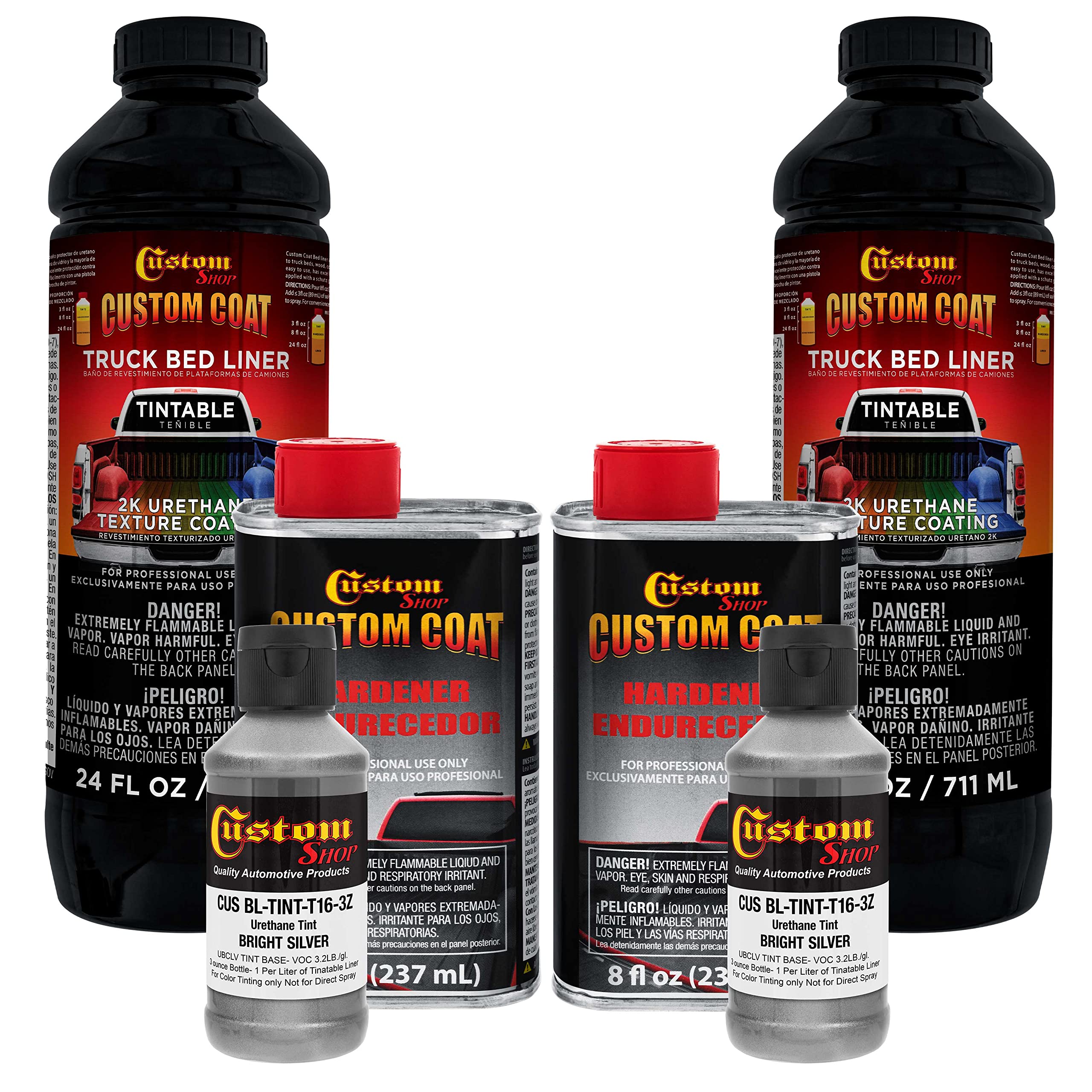 Custom Coat Bright Silver 2 Quart (1/2 Gallon) Urethane Spray-On Truck Bed Liner Kit - Easy Mixing, Just Shake, Shoot - Durable