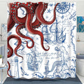 Fungarth Red Nautical Octopus Shower Curtain Navy Blue Mermaid Funny Ocean Kraken Shower Curtains for Bathroom Cool Anchor Coast