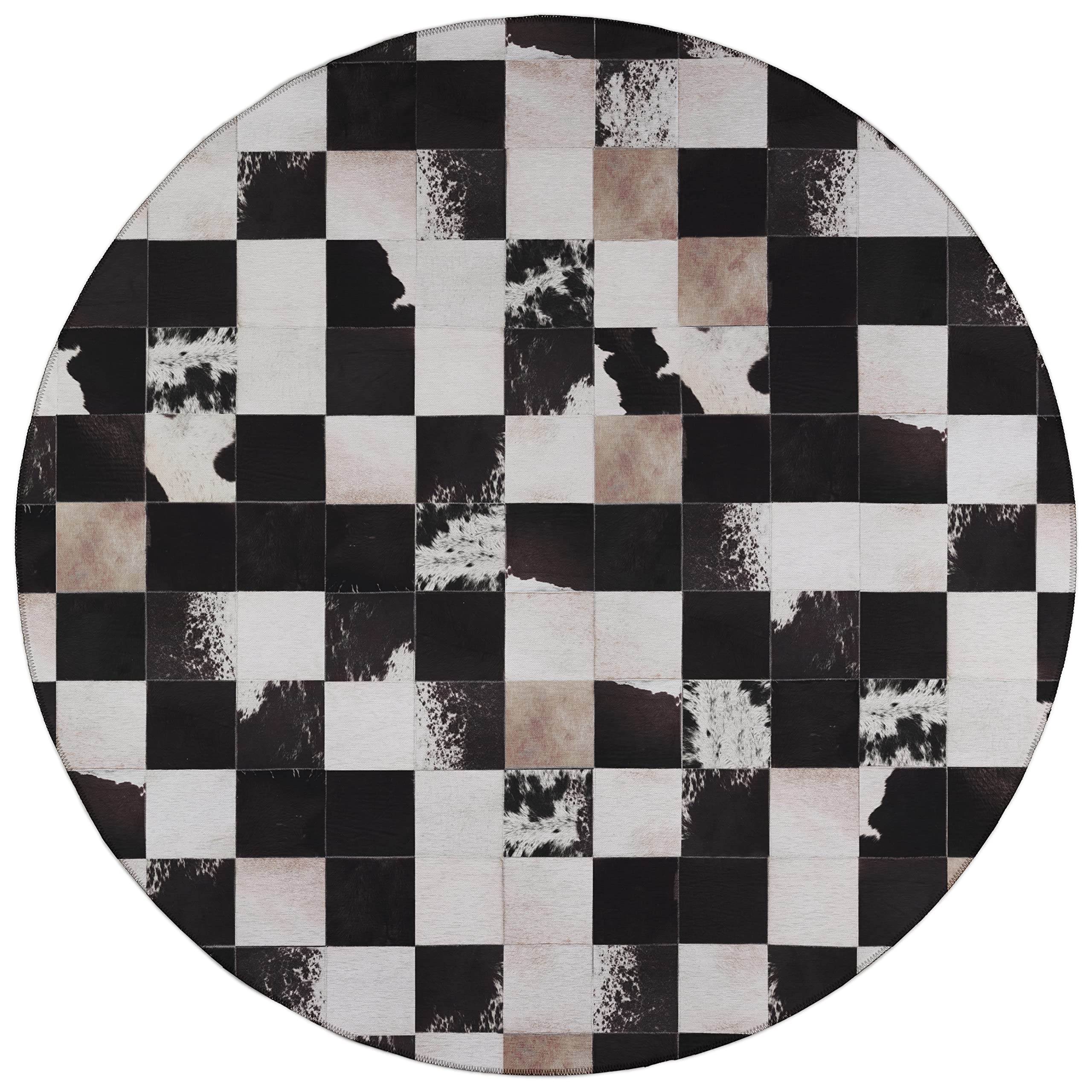 Addison Rugs Laredo Alr40 Black Washable 8' X 8' Indoor Outdoor Round Rug, Easy Clean, Machine Washable, Non Shedding, Bedroom, Entry, Living Room, Dining Room, Kitchen, Patio Rug