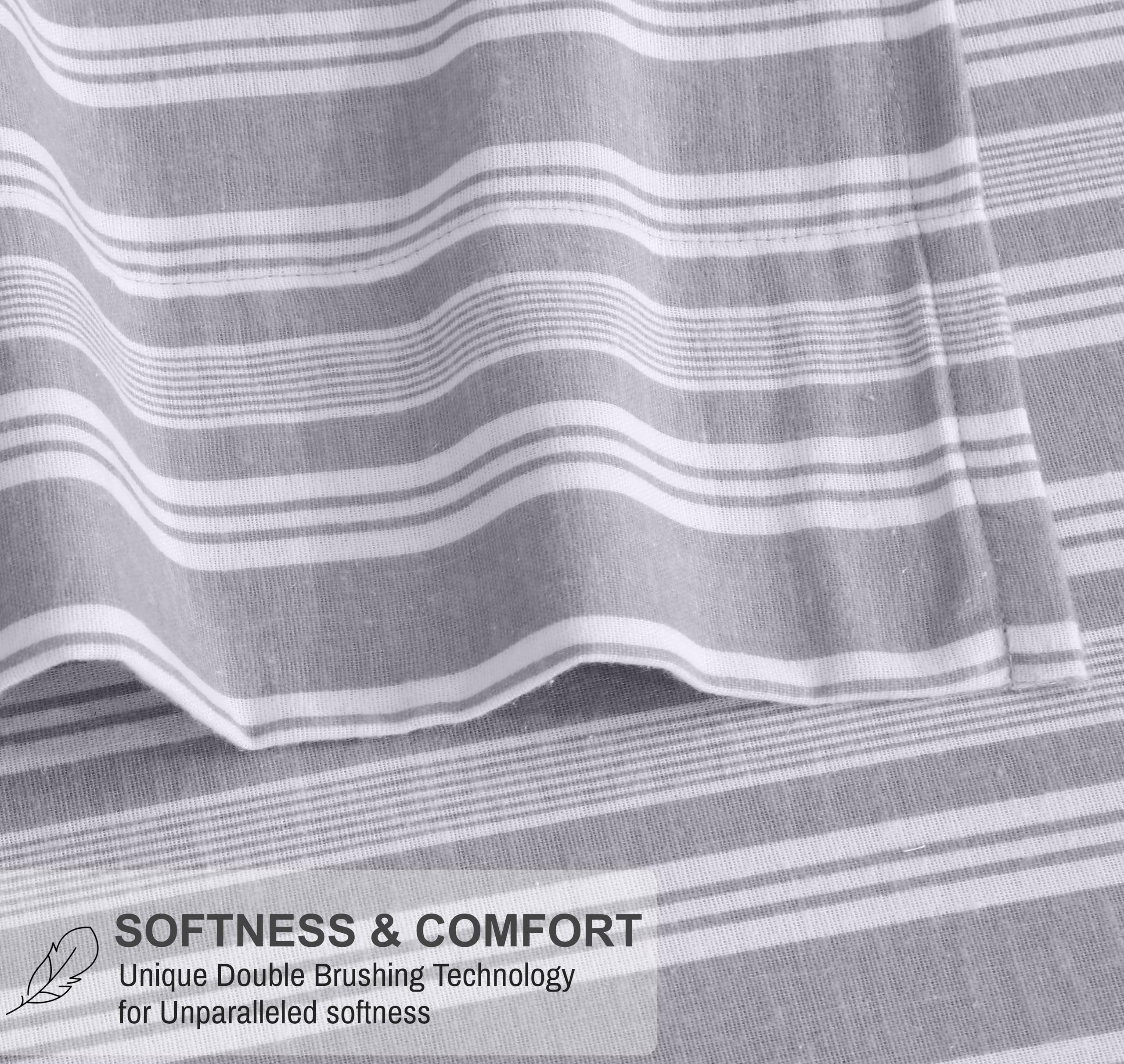 Ruvanti Flannel Sheets Full Size - 100% Cotton Double Brushed Bed Sheets Set, Deep Pockets 16 Inches, All Seasons Breathable & Extra Soft Full Sheets, Warm & Cozy, 4 Piece, Grey Lining