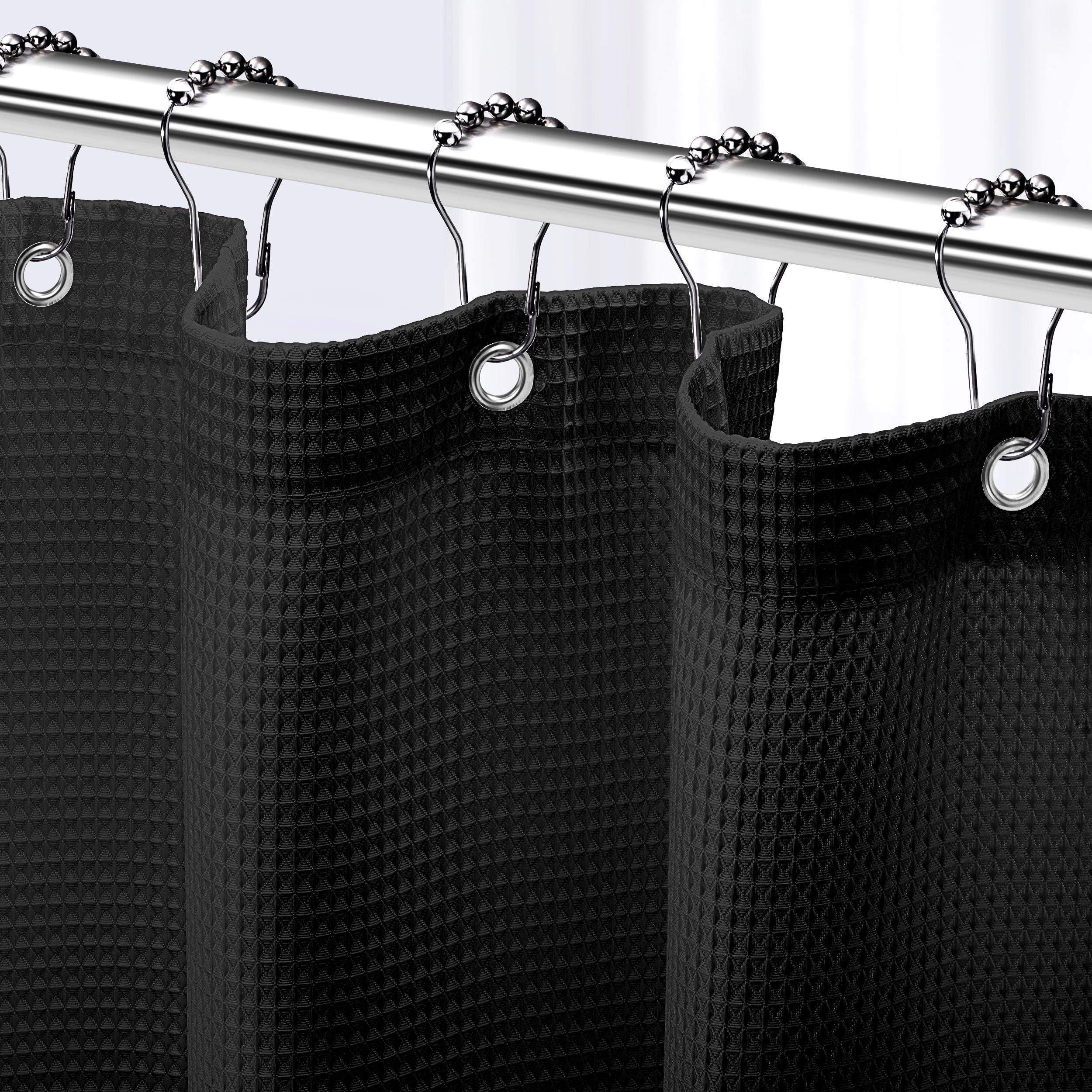 Neaterize Shower Curtain Black - Hotel Style Black Shower Curtains For Bathroom With Waffle Design, 72X72 Inches - Fabric Shower